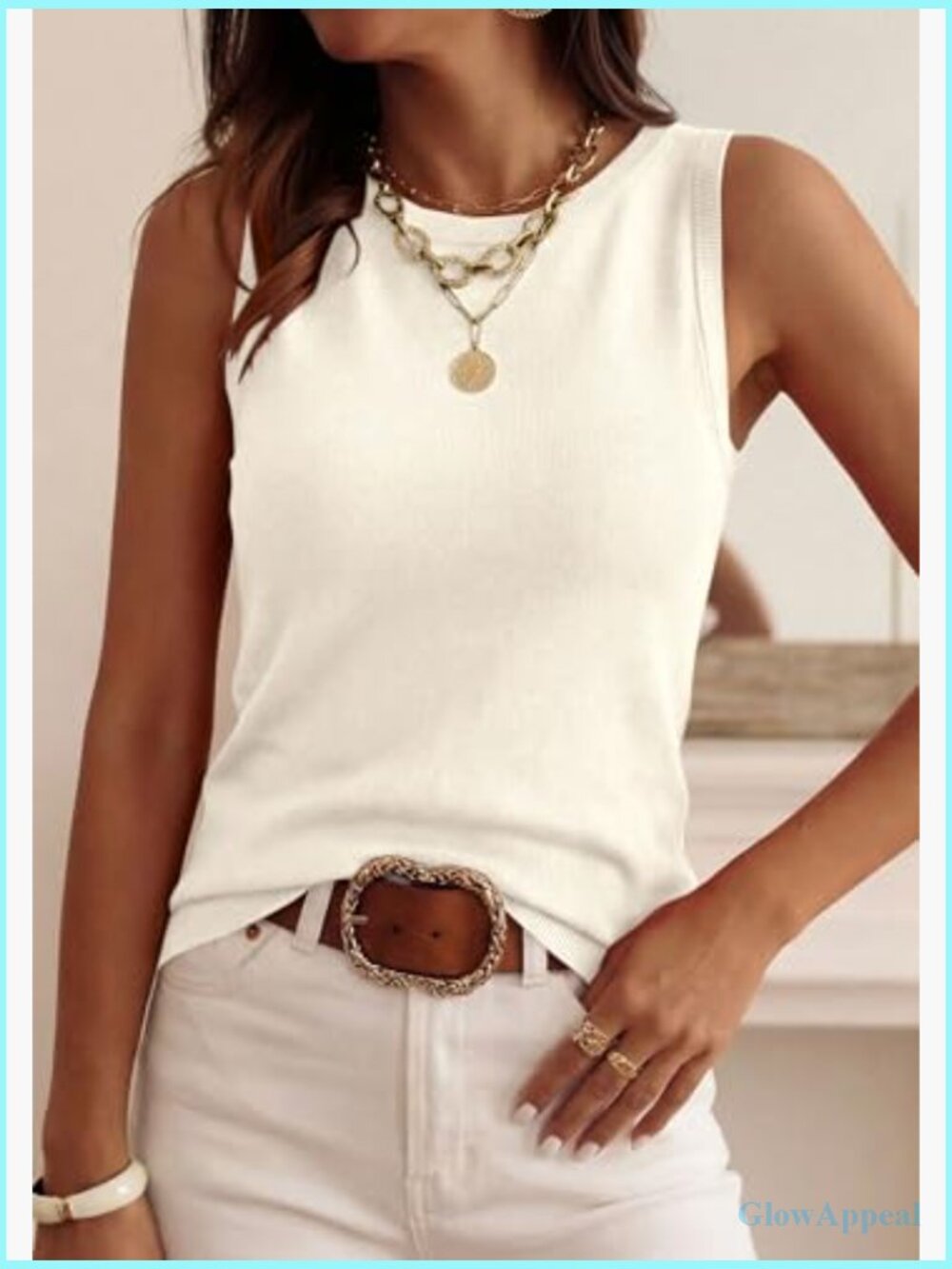 Sleeveless Ribbed Tank Top Business Casual Work Shirt Lightweight Stretch Fabric - Picture 2 of 7